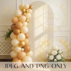 Balloon Arch  with white Flowers Blank for Mockup Pictures - Party Birthday Backdrop - Mock up for Baby Shower Party - JPEG & PNG Files Only