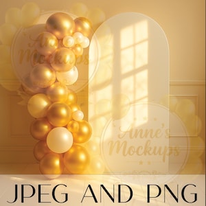 Balloon Arch Cream and Gold Blank for Mockup Pictures - Party Birthday Backdrop - Mock up for Baby Shower Party - JPEG & PNG Files Only