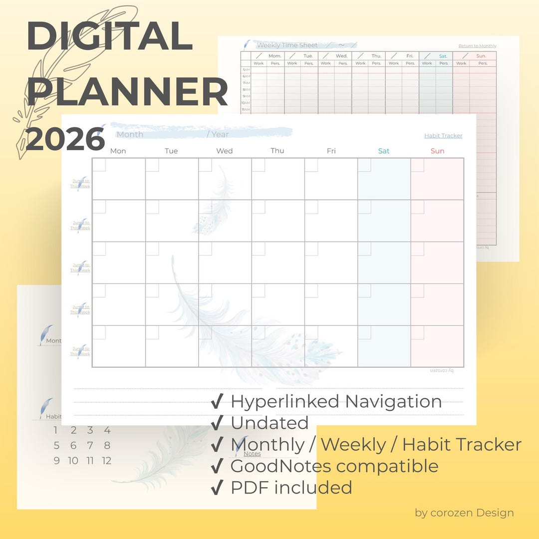 Undated Digital Planner for iPad | Hyperlinked PDF | Goodnotes ...