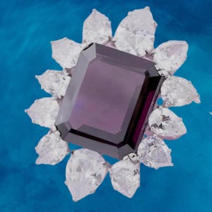 Handmade Sterling Silver Amethyst Emerald Brooch - Moissanite Diamond Accent