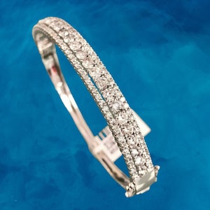 Moissanite Bangle Bracelet: Dainty 14k White Gold over Sterling Silver
