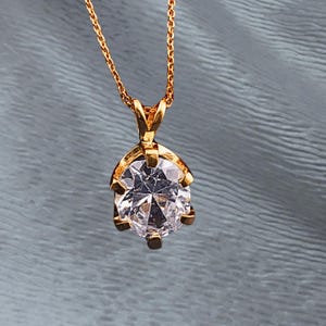 Moissanite Pendant Necklace: 14K Yellow Gold, Round Brilliant Charm