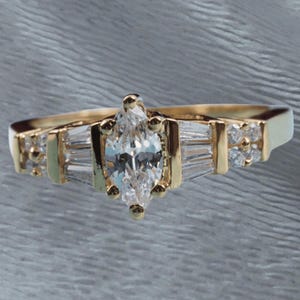 14K Gold Plated Marquise Moissanite Engagement Ring - Sterling Silver