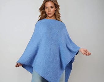 Damesponcho, damescape, oversized cape, zomercover-up, grijze poncho, damestrui, boho poncho, one size, gebreide poncho