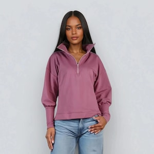 Women&#39;s sweatshirt, black zipper sweatshirt, stand-up collar sweatshirt, long sleeve sweatshirt, sports sweatshirt, zip-up sweatshirt