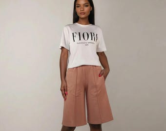 Elegant women's shorts with pockets, wild-leg,shorts damen,bermuda shorts
