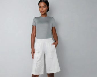 Elegant women's shorts with pockets, wild-leg,bermuda beach shorts,summer,beachwear