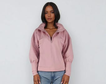 Damessweater, zwarte sweatshirt met rits, sweatshirt met opstaande kraag, sweatshirt met lange mouwen, sporttrui, sweatshirt met rits