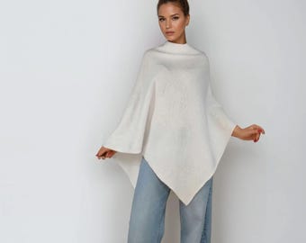 Damesponcho, damescape, oversized cape, zomercover-up, witte poncho, damestrui, boho poncho, vest, gebreide poncho