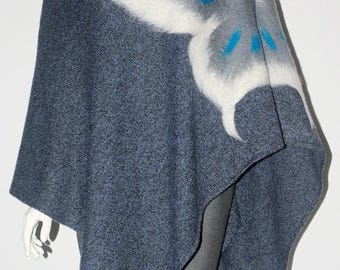 Vilten damesponcho, damescape, oversized cape, zomerovertrek, grijze poncho, boho poncho, vilten poncho, gebreide poncho