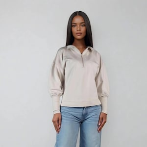 Women&#39;s sweatshirt, black zipper sweatshirt, stand-up collar sweatshirt, long sleeve sweatshirt, sports sweatshirt, zip-up sweatshirt