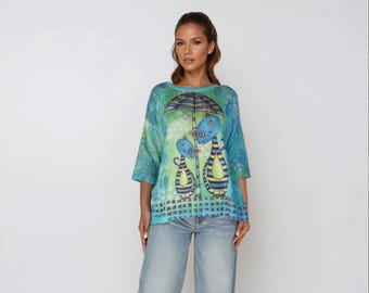 Damestrui met katten, OBMRE-trui, damesvest, cadeau voor haar, trui met lange mouwen, damessweatshirt, bedrukte trui, pullover, cadeau