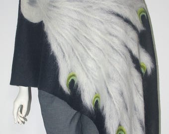Gevilte sjaal, damesponcho, cadeau, handwerk, omslagdoek, sjaal, gevilte sjaals, met wol beschilderde sjaal, unieke sjaal, mooie