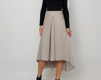 Rok, lange rok, asymmetrische rok, alledaagse rok, beige rok, maxirok, uitlopende rok, bruine rok, wikkelrok ,kostuumrok,herfstrok