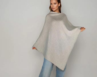 Damesponcho, damescape, oversized cape, zomercover-up, grijze poncho, damestrui, boho poncho, one size, gebreide poncho