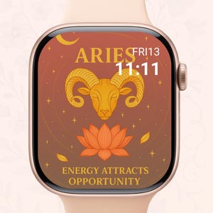 Aries Zodiac Apple Watch Wallpaper – Energy Attracts Opportunity | Horoscope Digital Art for Motivation & Luck