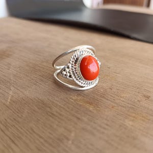 Coral Gemstone Rings, 925 Sterling Silver Rings, Minimalist Ring Handmade Statement Ring Beautiful Women Gift Rings, Jewellery,