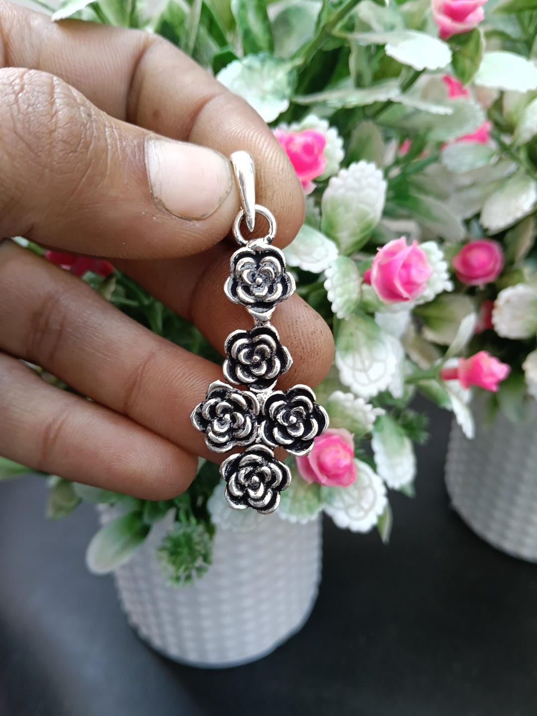 Floral Cross Pendant | Handmade Rose Flower Cross Necklace | 925 Silver ...