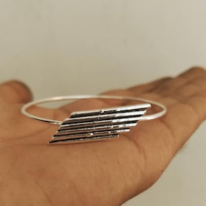 Minimalist Geometric Sterling Silver Bangle: Modern Boho Bracelet