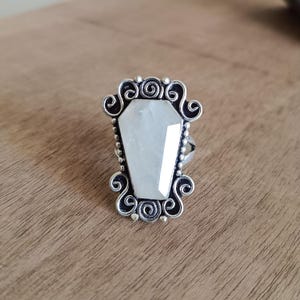 Coffin Cut Moonstone Ring: Oxidized Sterling Silver Gothic Boho Jewelry