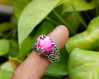 Vintage Pink Gemstone Ring: 925 Silver Boho Cocktail Jewelry