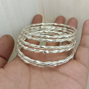 Southwest Bangles, Set of 6 Twisted 925 Silver Bangles – Handmade Stackable Sterling Style Bracelets, Handmade Twisted Bangle Gift For Women