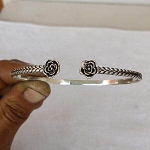 Sterling Silver Rose Cuff Bracelet: Handcrafted Floral Bangle