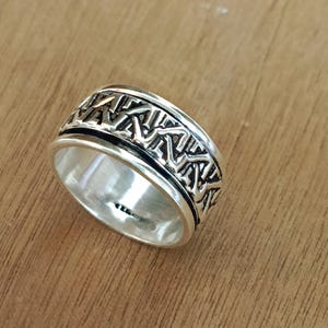 Vintage Norse Runic Silver Band Ring, Sterling Silver Spinner Thumb Band Ring, Meditation Ring, Anxiety Spinner Band, Worry Handmade Ring