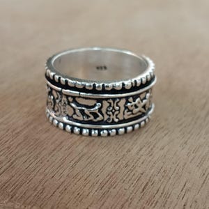 Handmade Tibetan Mantra Spinner Ring | Unisex 925 Silver Tone Meditation Band | Tribal Ring | Om Mani Padme Hum Ring, Meditation Band Ring