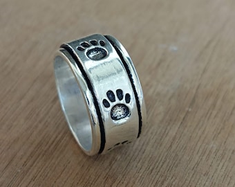 Anello in oro fidget girevole, in argento sterling 925, con zampa