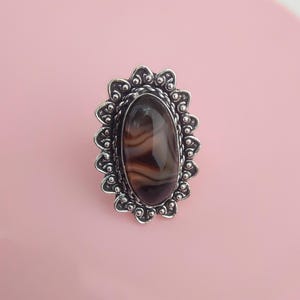 Vintage Oval Black Agate Gemstone Ring ,Antique Boho Statement Jewelry, Fixed Size Oxidized Ring, 925 Sterling Silver Ring&#39;s, Beautiful Ring
