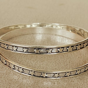 Oxidized Sterling Silver Star Bangles - Boho Stacking Bracelets (Set of 2)