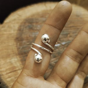 Sterling Silver Ball Wrap Ring: Adjustable Boho Statement