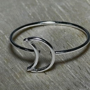 Sterling Silver Crescent Moon Bangle: Minimalist Celestial Bracelet