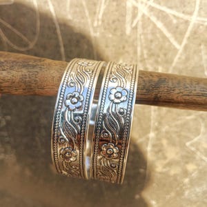 Sterling Silver Floral Engraved Bangles: Traditional Indian Kada Set