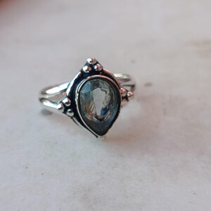 Handmade Aquamarine Teardrop Ring: Vintage 925 Sterling Silver Boho Jewelry