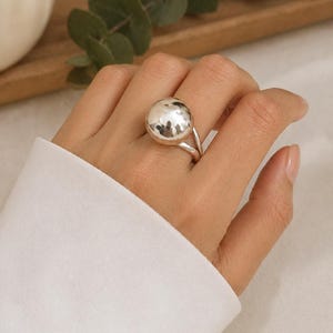 Minimalist Silver Dome Ring, Statement Ball Rings, Modern Adjustable Ring, Perfact Gift for Her