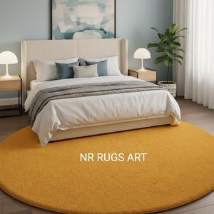 Hand Tufted Wool Area Rug: Modern Round Solid Plain Rug Mid-Century Living Room BedroomRug