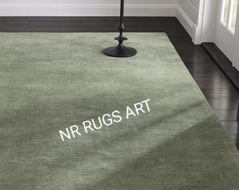 Alfombra de lana verde salvia tejida a mano: moderna y minimalista