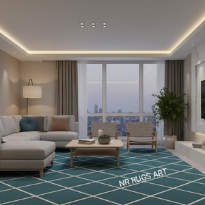 Alfombra de lana con mechones hecha a mano: decoración geométrica moderna para sala de estar