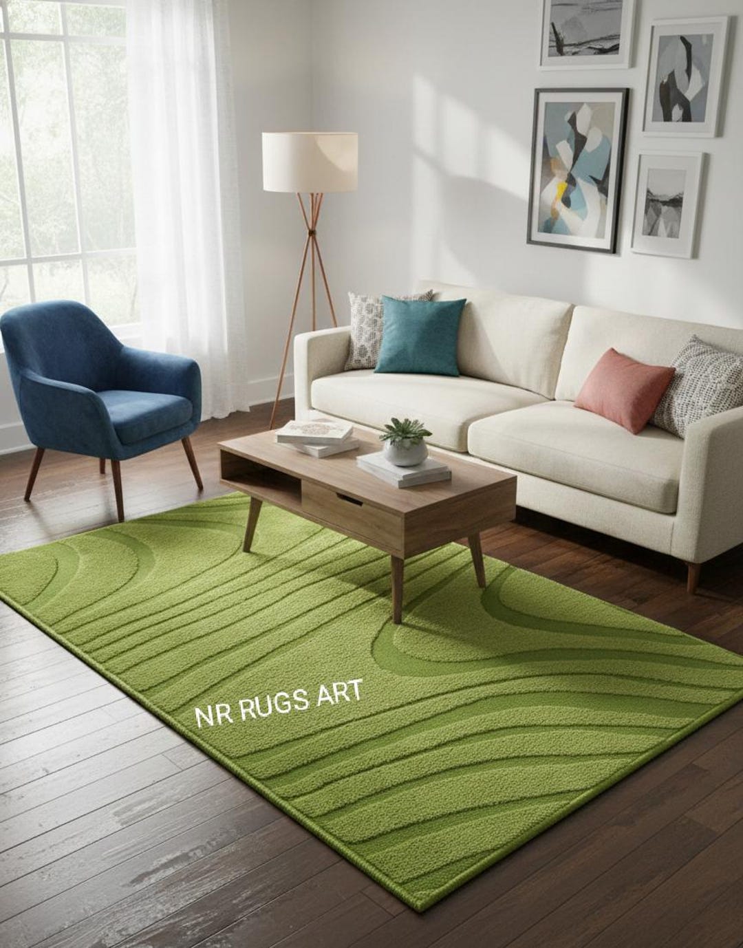 Sage Green Hand Tufted Wool Area Rug Modern Abstract Minimalist High ...