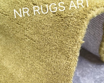 Mustard Yellow Wool Area Rug, Plush Mid Century Modern Ochre Carpet, Scandinavian Home Decor