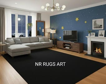 Hand-Tufted Wool Rug – Solid Black Modern Area Carpet For Bedroom & LivingRoom Modern PlainRug
