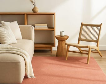 Peach Pink Wool Tufted Rug: Modern Minimalist Handmade Carpet