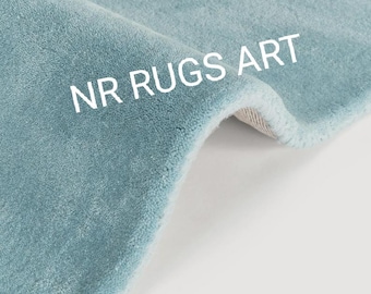 Light Blue Wool Hand-Tufted Area Rug | Soft Modern Carpet for Living Room