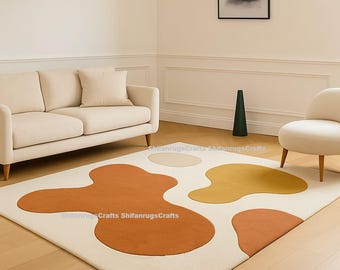 Hand Tufted 100% Wool Rug 8x10, Modern Abstract Neutral Area Carpet