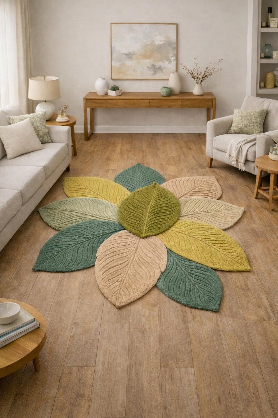Leaf Shape Rug, Botanical Rug, Nature Area Rug, Boho Decor Rug, Flower ...
