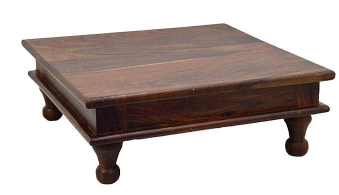 Indian Handmade Wooden Chowki Or Bajot 17.5"x17.5"x6.5" | | Rustic Mandir Stand | Traditional Indian Decor | Meditation Altar Table