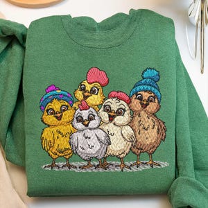 Motif de broderie de groupe de poussins mignon, poussins de chapeau d&#39;hiver, motif de broderie Machine drôle de poulet, téléchargement immédiat d&#39;animal de ferme