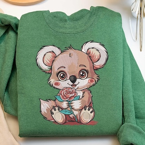 Cute Koala Embroidery Design, Koala with Rose Machine Embroidery, Baby Animal Stitch, Instant Download for Kids Clothing and Gifts